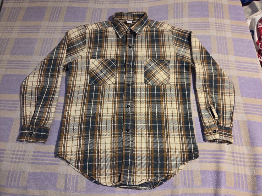 Vintage Big Mac Shirt Green Plaid Flannel Button Long Sleeve JC Penney 70s 60s